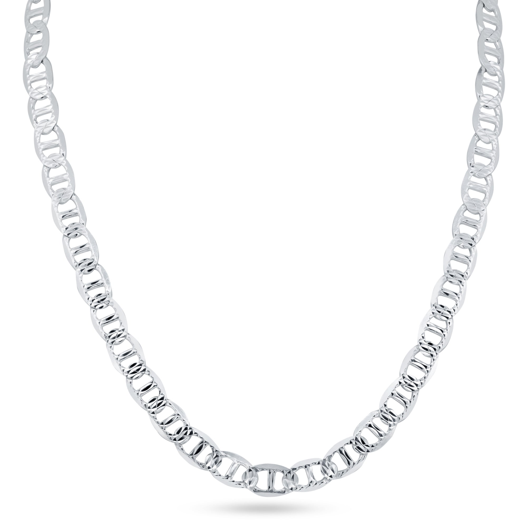 925 Sterling Silver Diamond Cut One Sided Flat Marina Chain or Bracelet