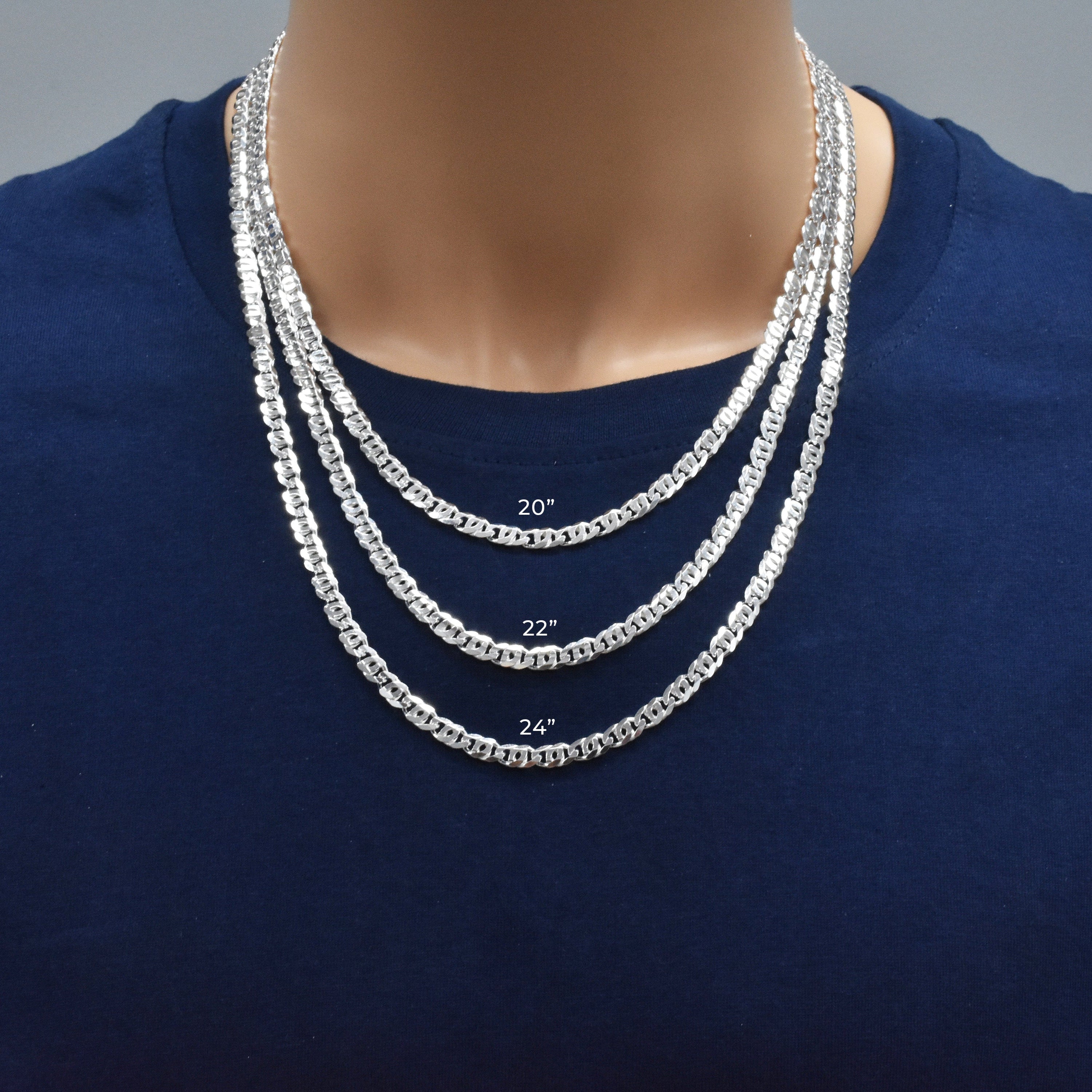 925 Sterling Silver Diamond Cut Bird Eye Curb Chain