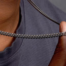 925 Sterling Silver Miami Curb Platinlux Plated One Sided Pyramid Pave 150 4.8mm Chain - CH954 BLK