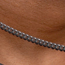 925 Sterling Silver Miami Curb Platinlux Plated One Sided Pyramid Pave 150 4.8mm Bracelet - CH954 BLK