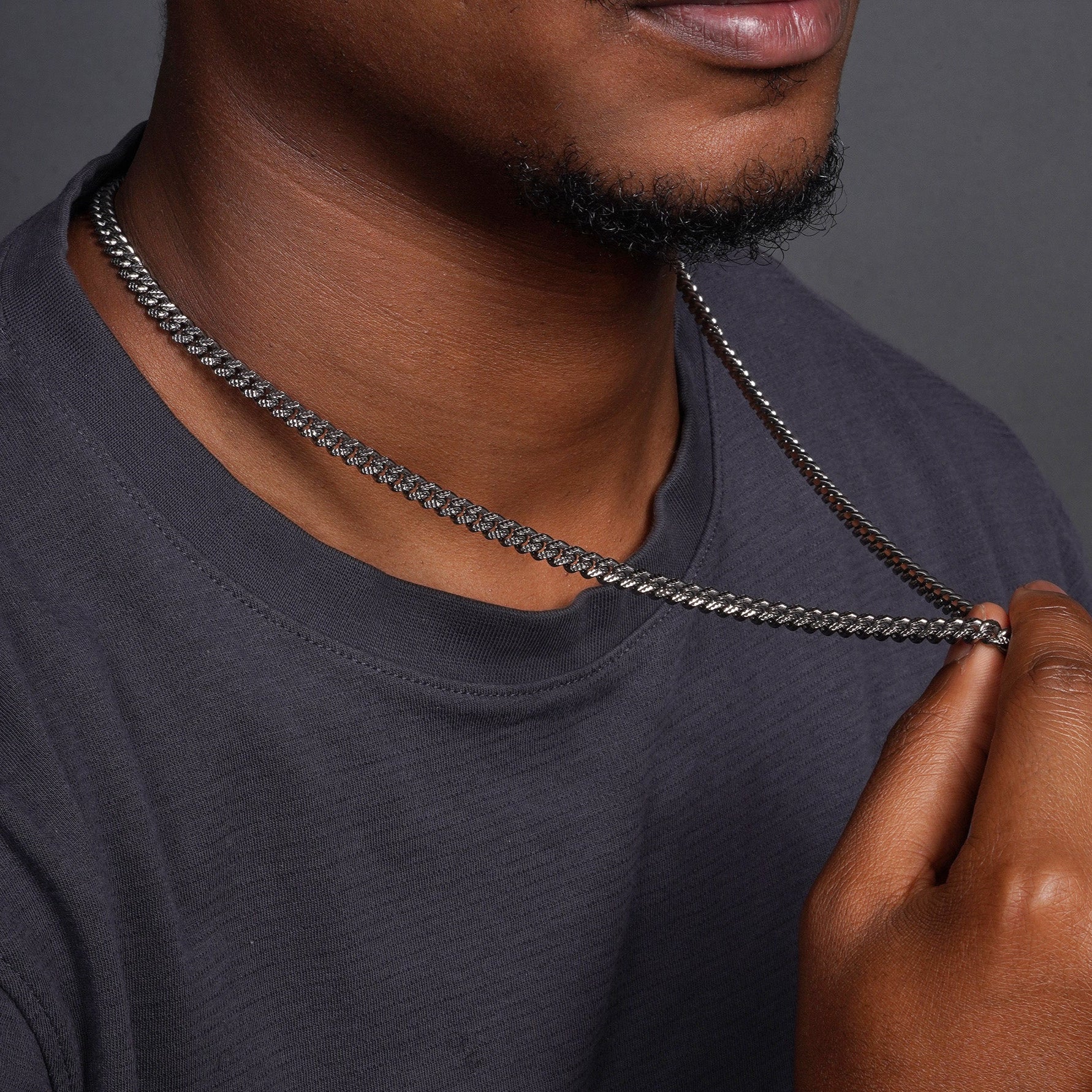 Cadena o pulsera de plata de ley 925 rodiada negra con baño Miami Curb Platinlux, pavé piramidal de una cara, 180 mm, 6,3 mm - CH955 BLK