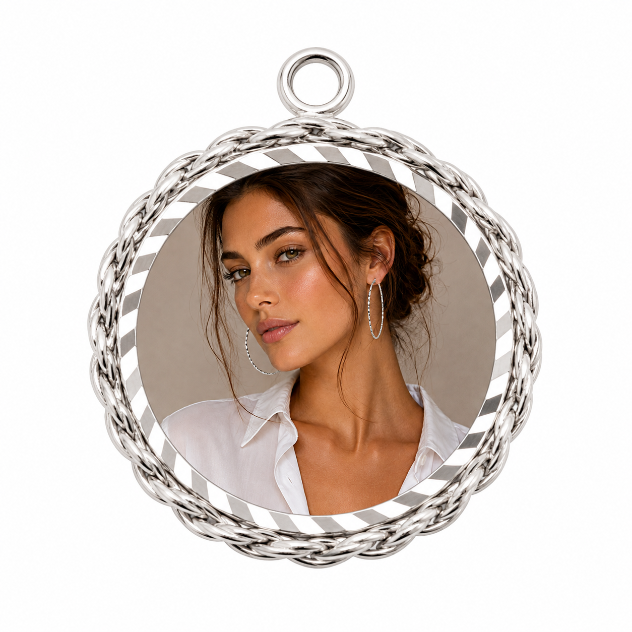 925 Sterling Silver Round Rope Frame Charm Pendant- CHARM00208