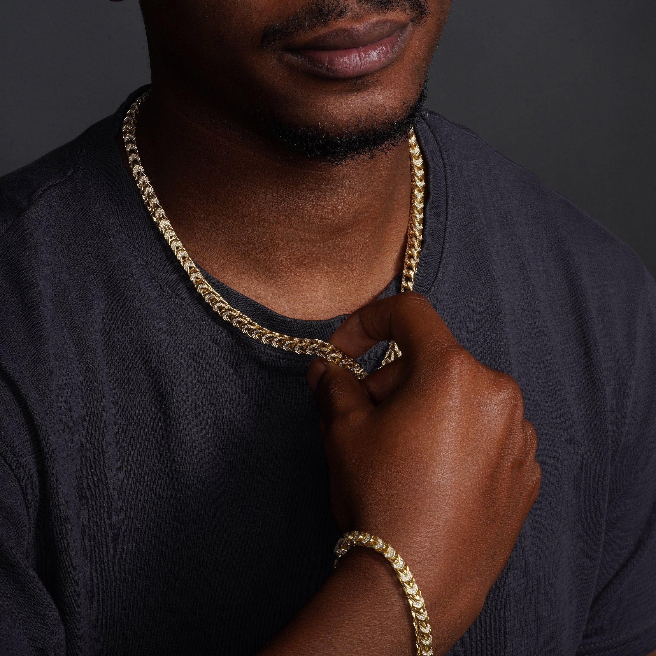 Cadena o pulsera Franco de 5 mm con incrustaciones de circonitas cúbicas en plata de ley 925 bañada en oro - CHCZ102 GP