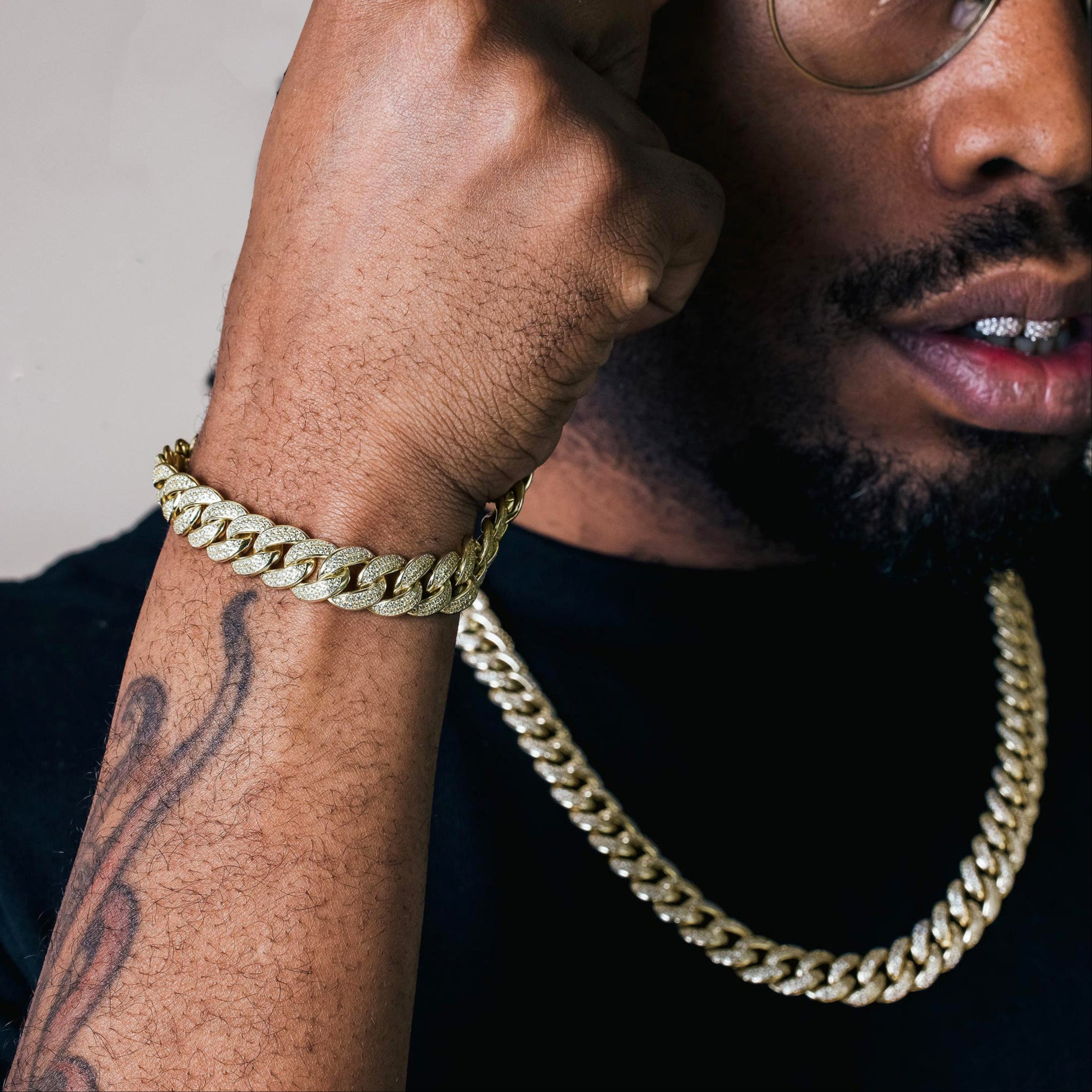 Cadena o pulsera de plata de ley 925 bañada en oro con incrustaciones de circonitas (11,7 mm) - CHCZ104 GP