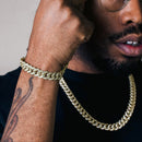 Gold Plated 925 Sterling Silver CZ Encrusted Curb Chain or Bracelet 11.7mm - CHCZ104 GP