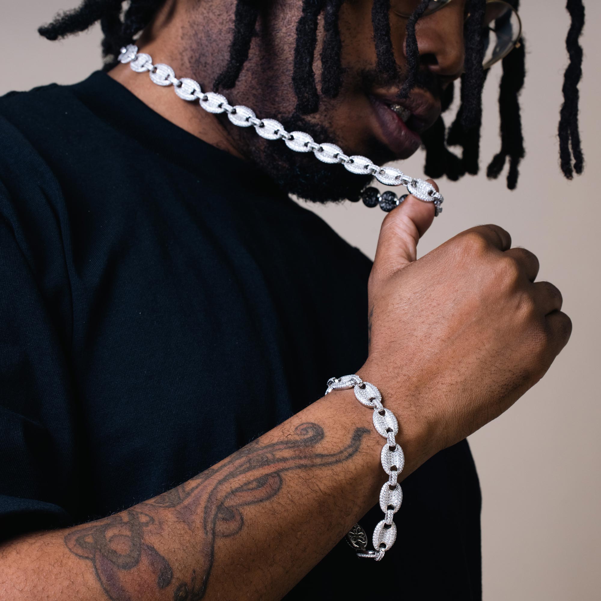 Cadena o pulsera de eslabones ovalados con incrustaciones de circonitas cúbicas en plata de ley 925 rodiada (11,8 mm) - CHCZ106 RH