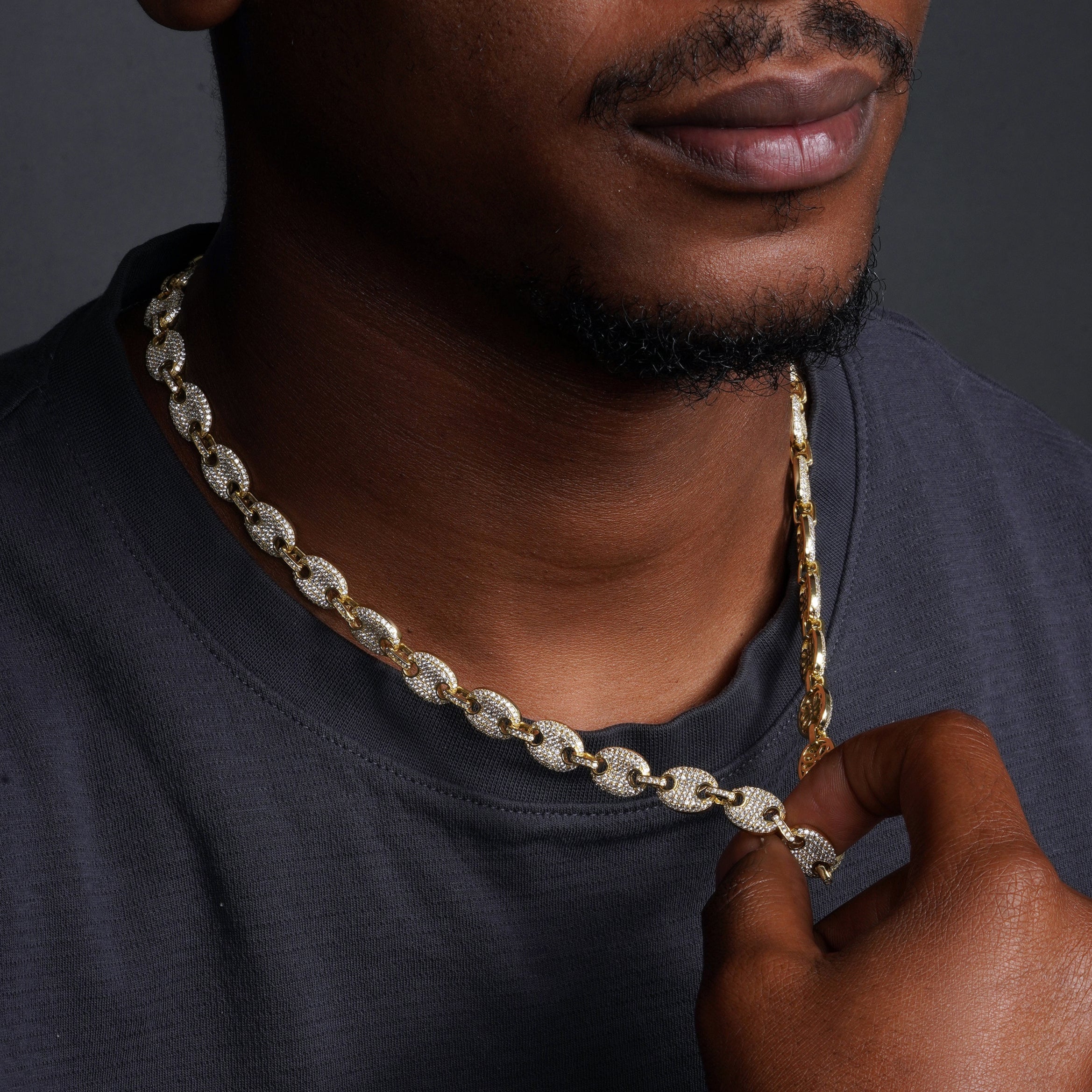 Cadena o pulsera de eslabones ovalados de 10,5 mm con incrustaciones de circonitas cúbicas en plata de ley 925 bañada en oro - CHCZ114 GP