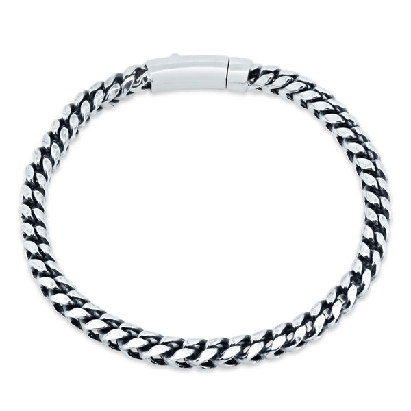 Rhodium Plated 925 Sterling Silver Round Franco Bracelet with Bar Lock 5.4mm - CHHB006