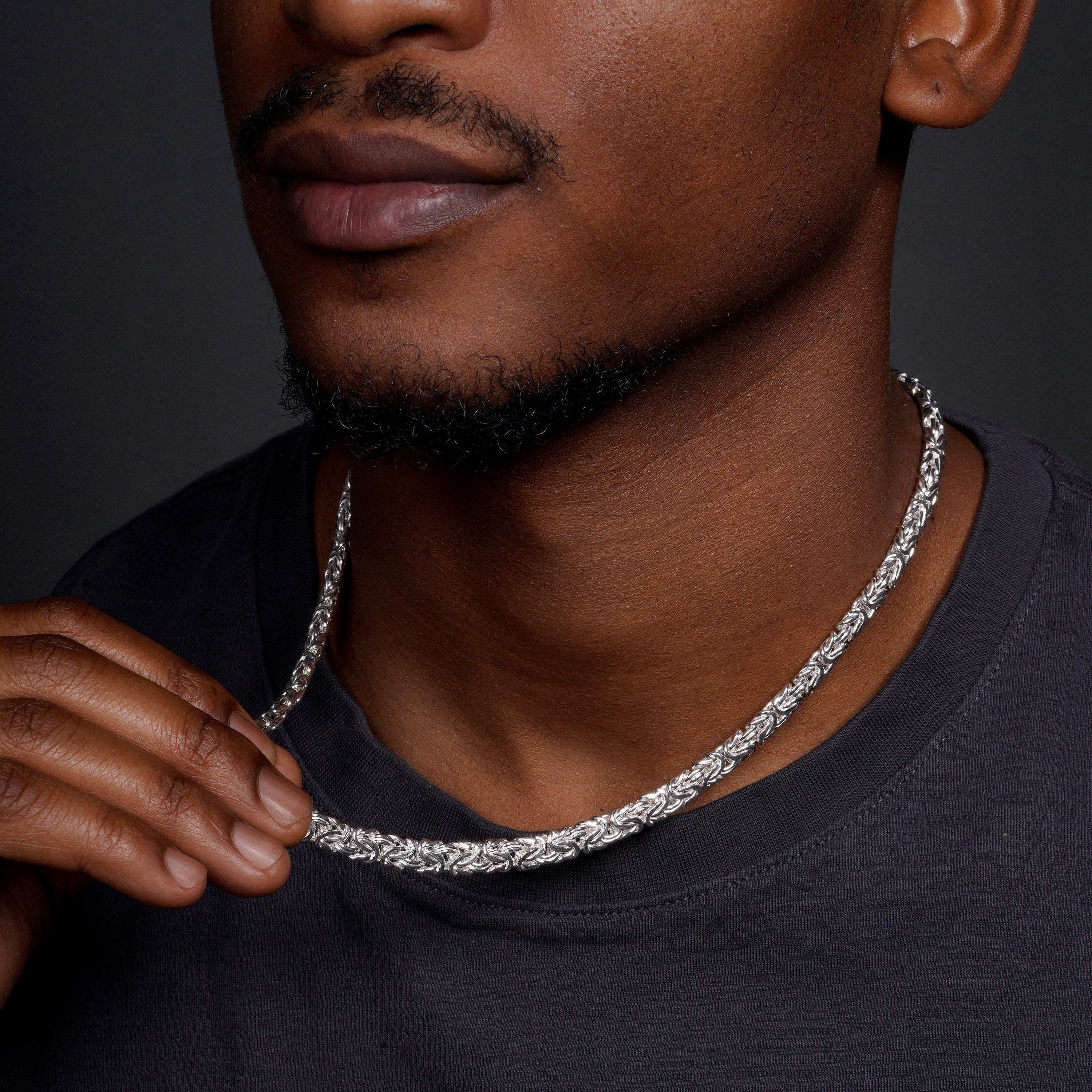 Cadena y pulsera bizantina plana antideslustre de plata de ley 925 de 8,1 mm - CHHW129