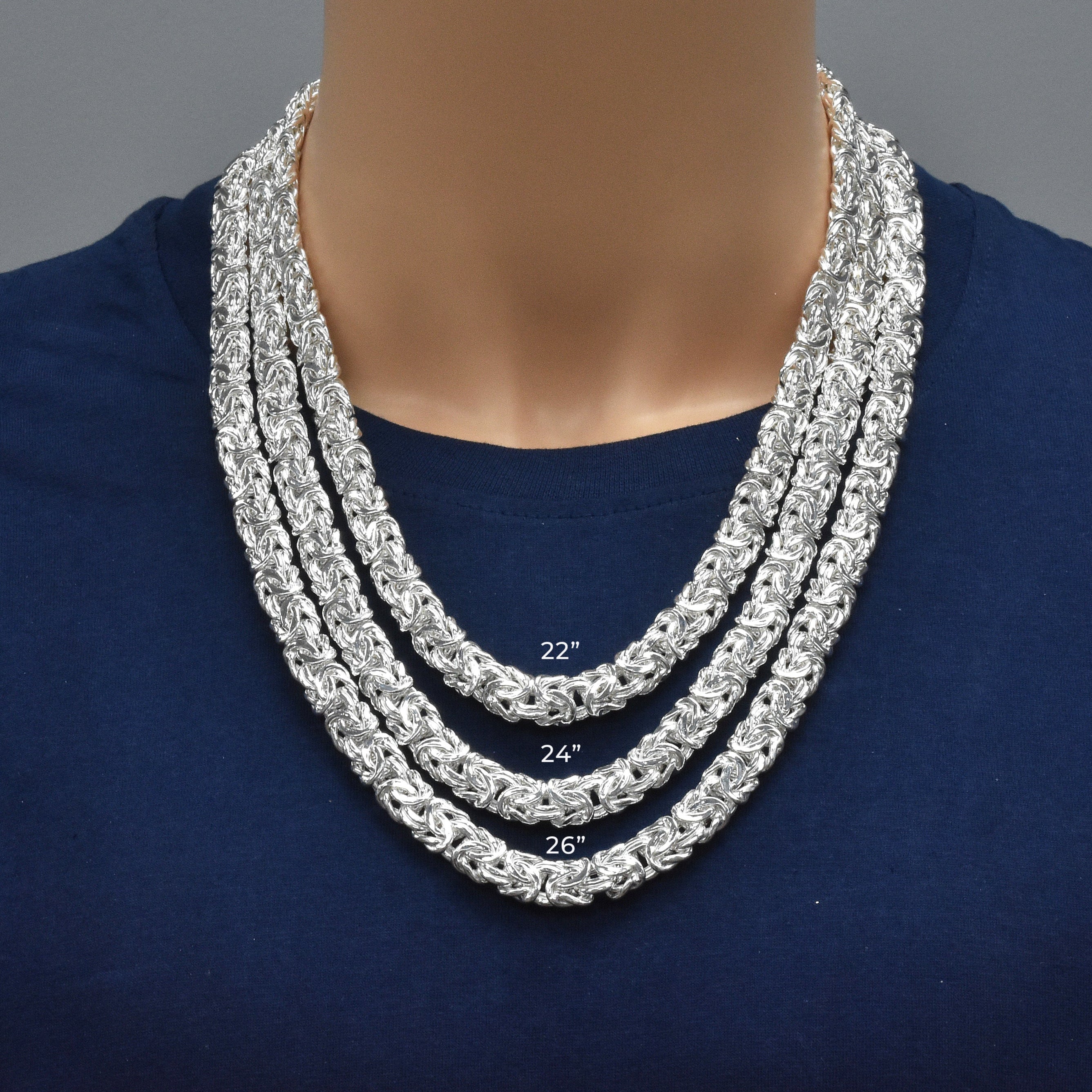 Cadena y pulsera bizantina plana antideslustre de plata de ley 925 de 11,1 mm - CHHW131