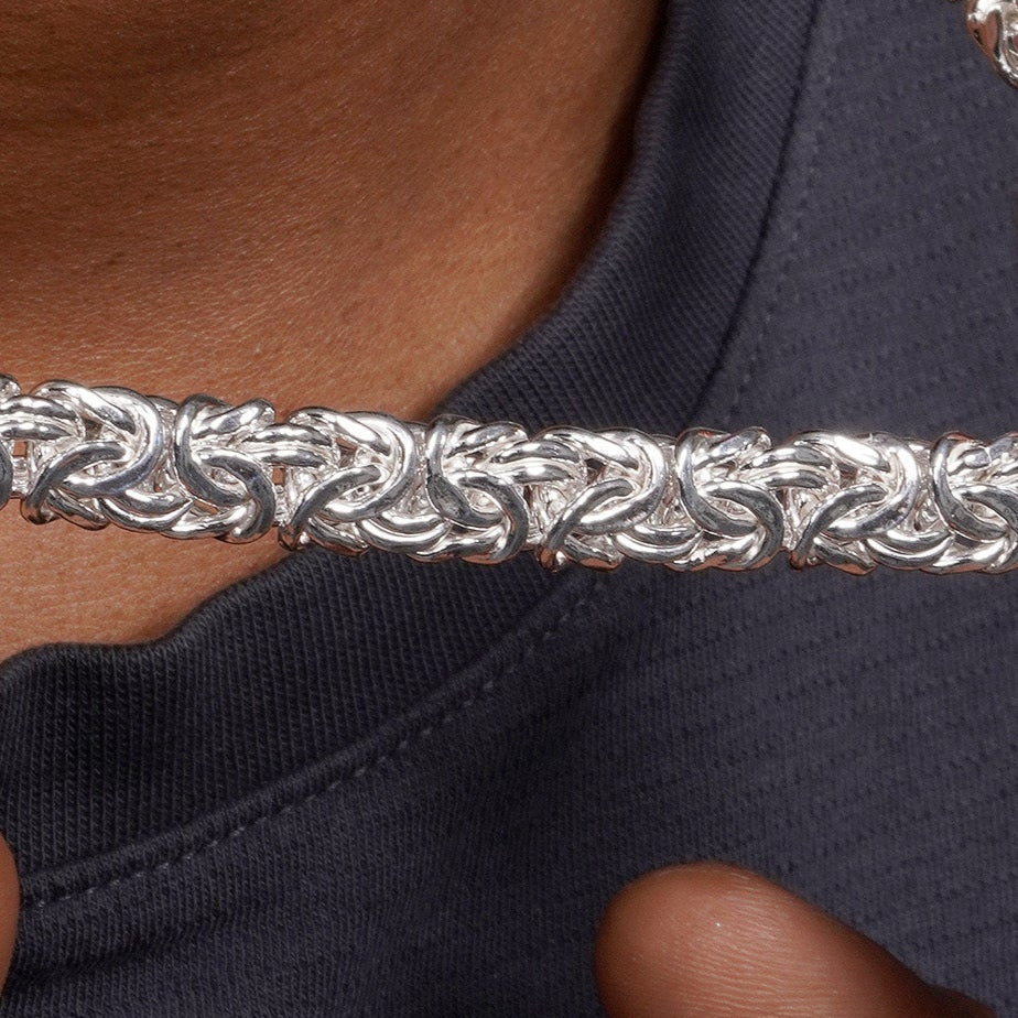 Cadena y pulsera bizantina plana antideslustre de plata de ley 925 de 11,1 mm - CHHW131