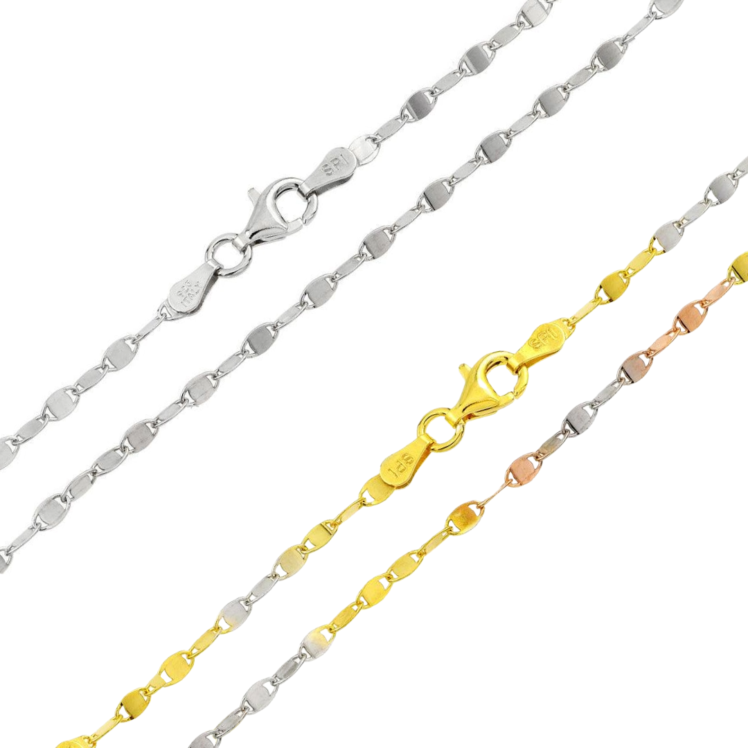 925 Sterling Silver Alternating Oval Confetti Chain