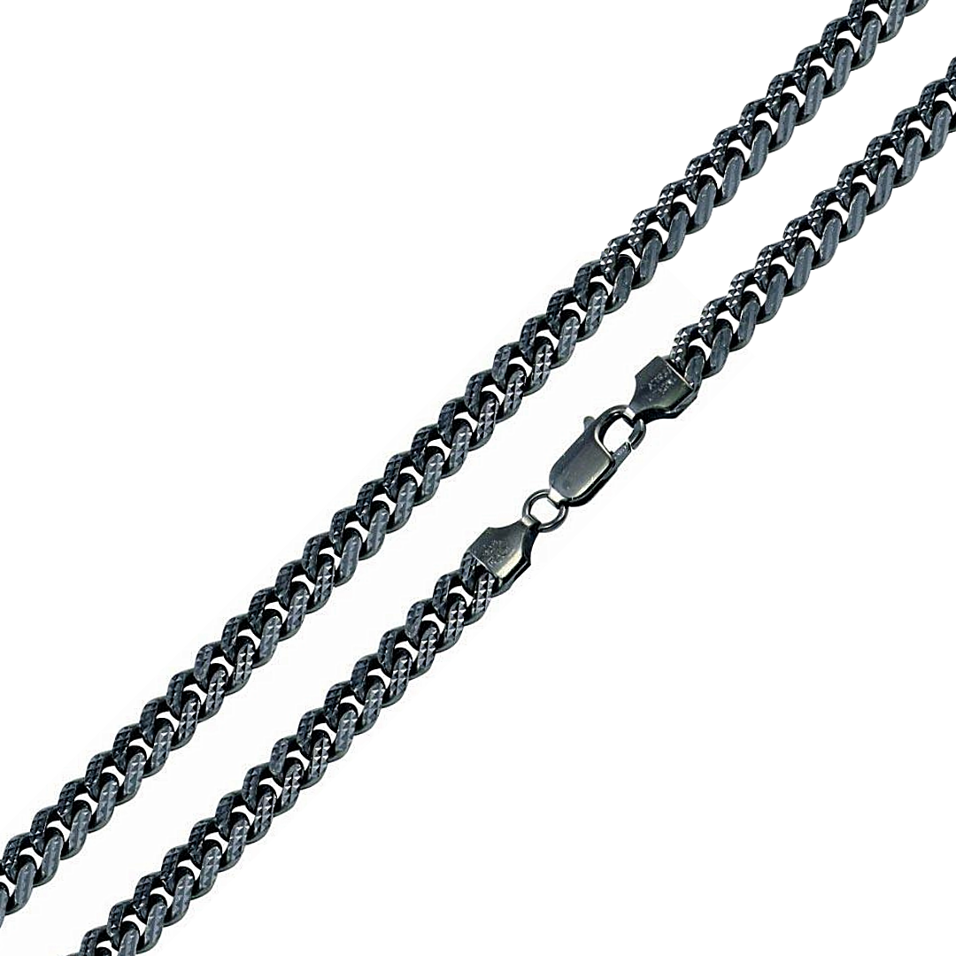 925 Sterling Silver Curb Pyramid Pave Chain or Bracelet