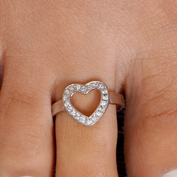 Anillo de dedo del pie con corazón abierto con circonita transparente chapada en rodio de plata 925 - CZTR2