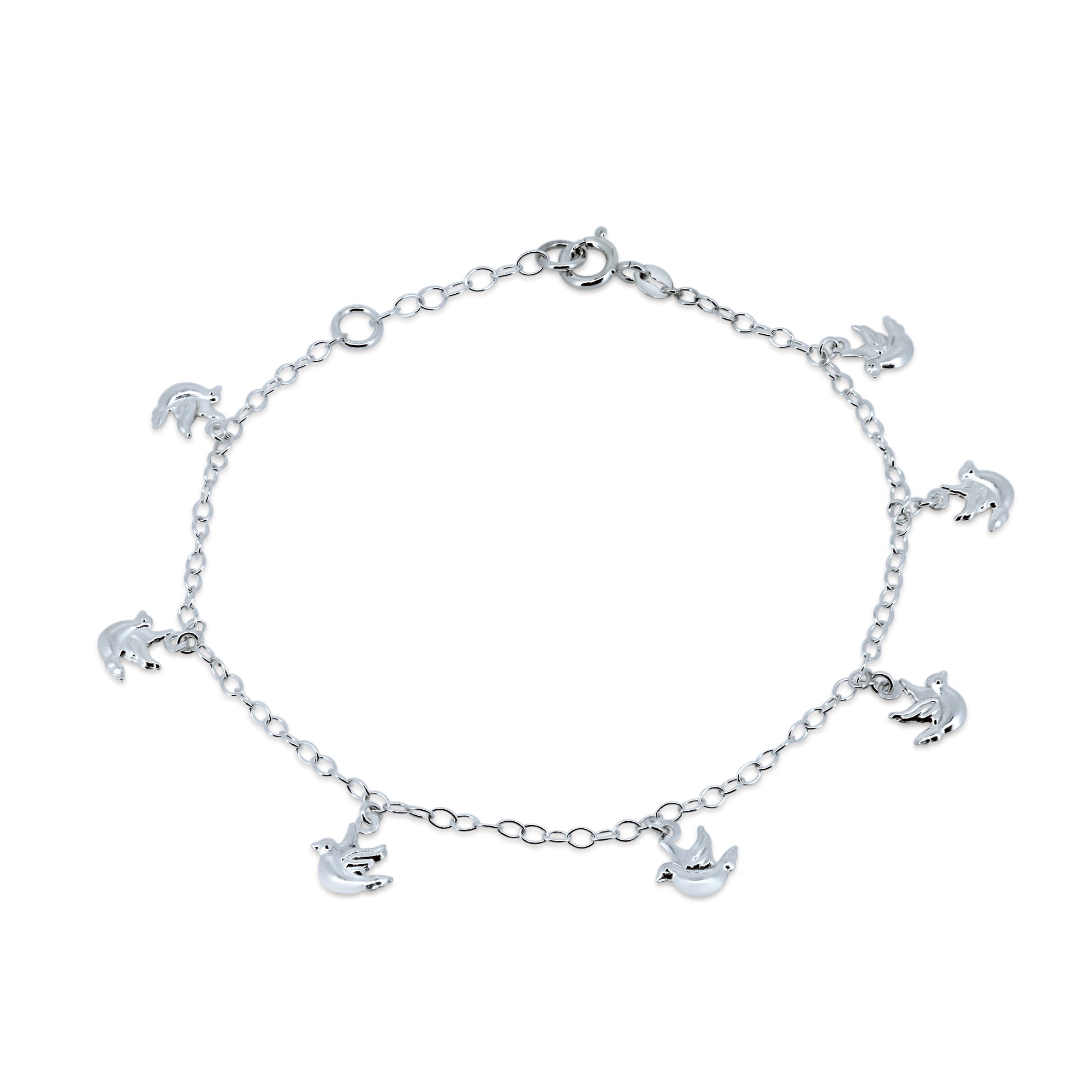 Tobilleras de plata de ley 925 con dije de paloma y contorno pulido - DIA00008