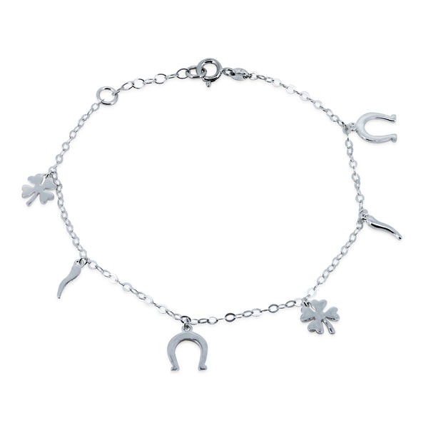 925 Sterling Silver High Polished Lucky Charms Link Anklets - DIA00009