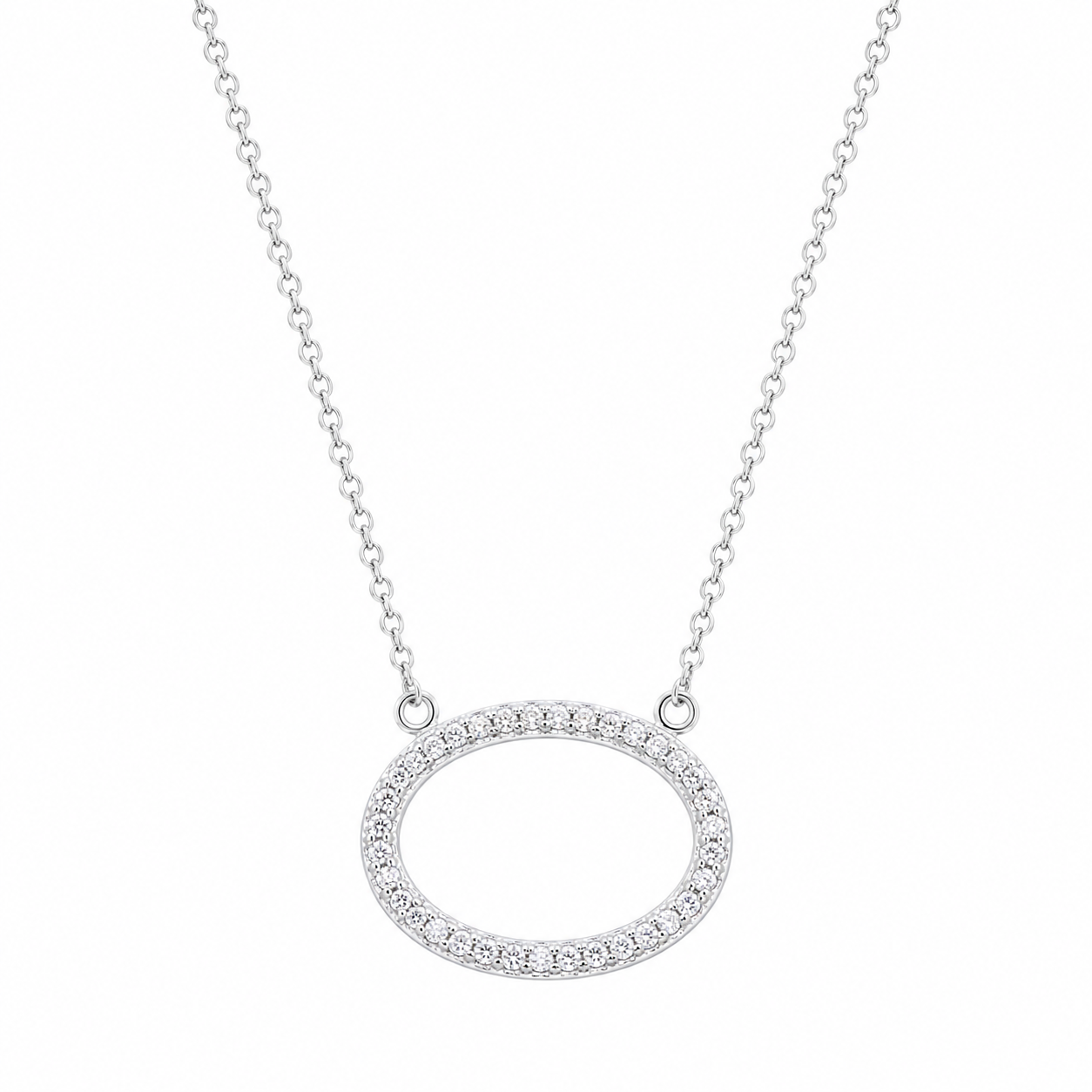 Collar ovalado abierto de plata de ley 925 rodiada con circonitas - DIN00042RH