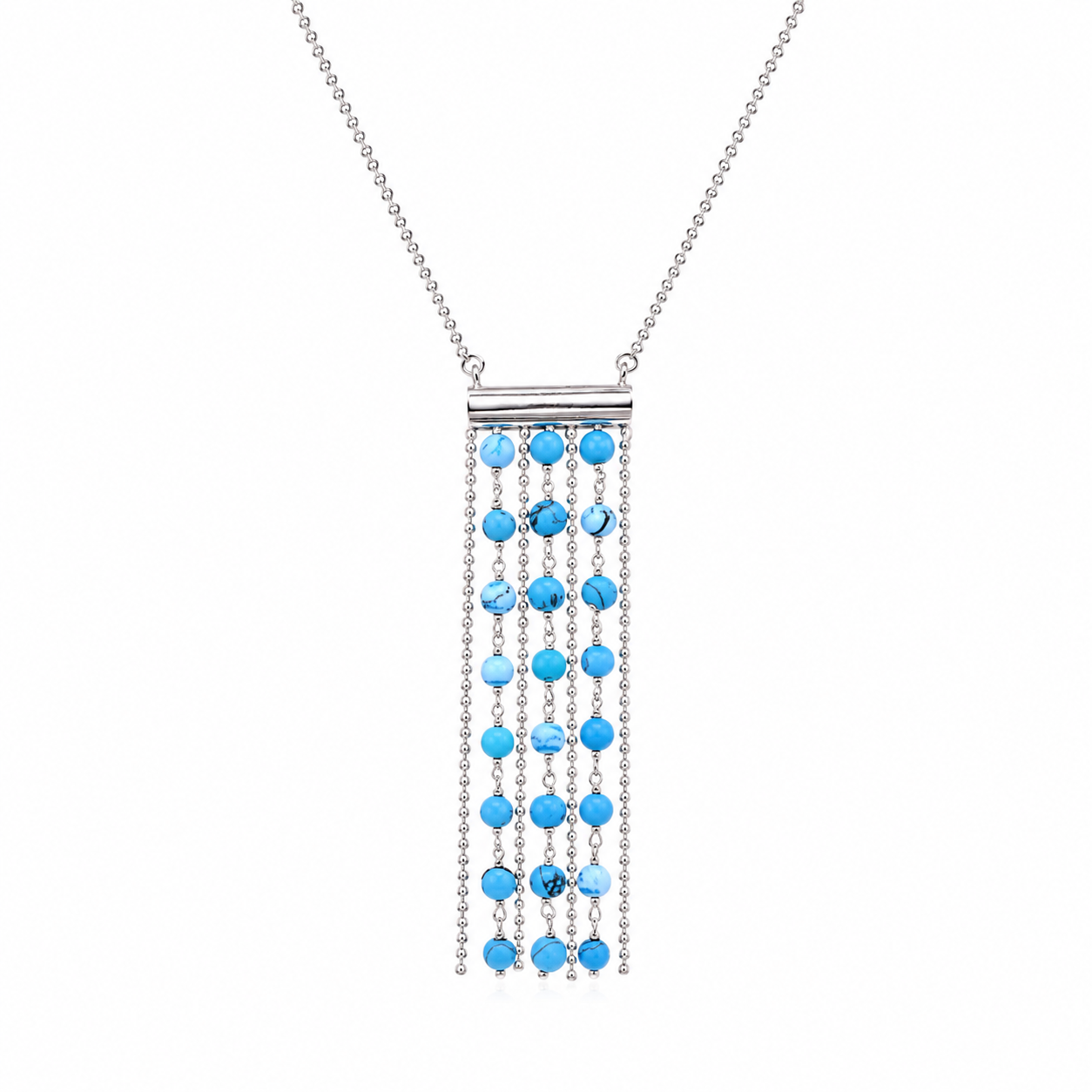 Collar de cadena de cuentas de turquesa con baño de rodio en plata de ley 925 - DIN00069RH-TQ