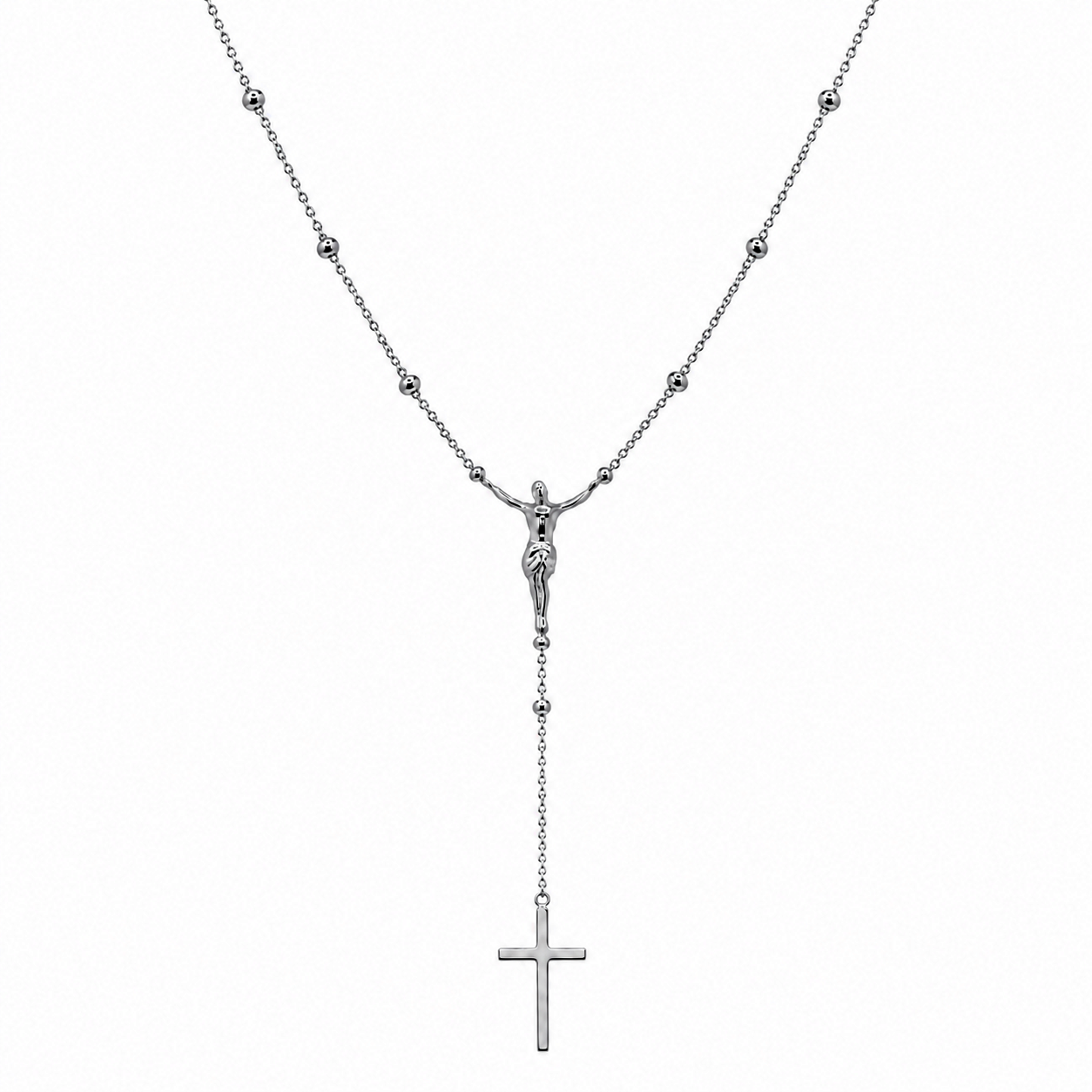 Plated 925 Sterling Silver Crucifix Rosary Necklace - DIN00094GP | DIN00094RH