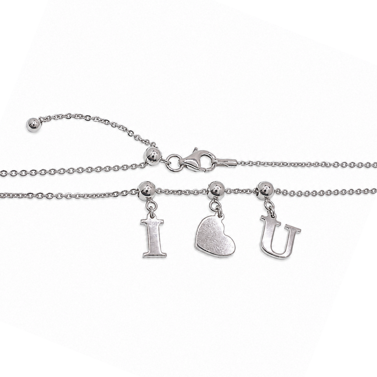 Collar deslizante con dije "I Heart U" en plata de ley 925 rodiada - DIN00101RH