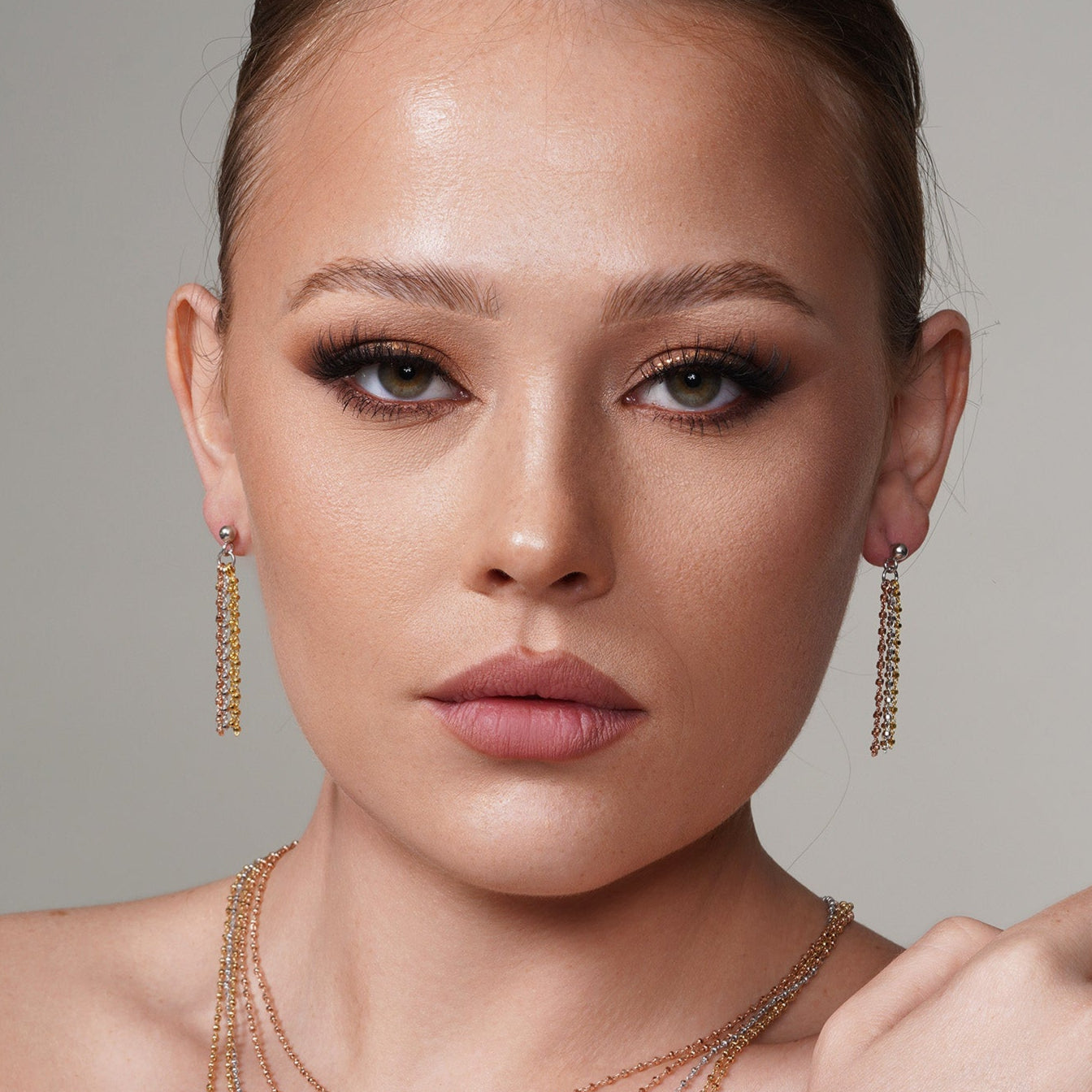 Pendientes de borlas de plata de ley 925 en tres tonos - ARE00012TRI