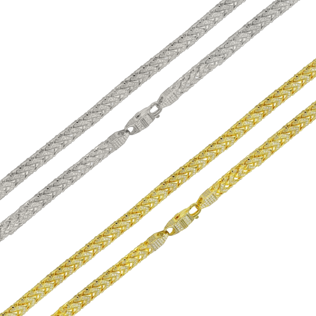 925 Sterling Silver CZ Encrusted Franco Chain or Bracelet