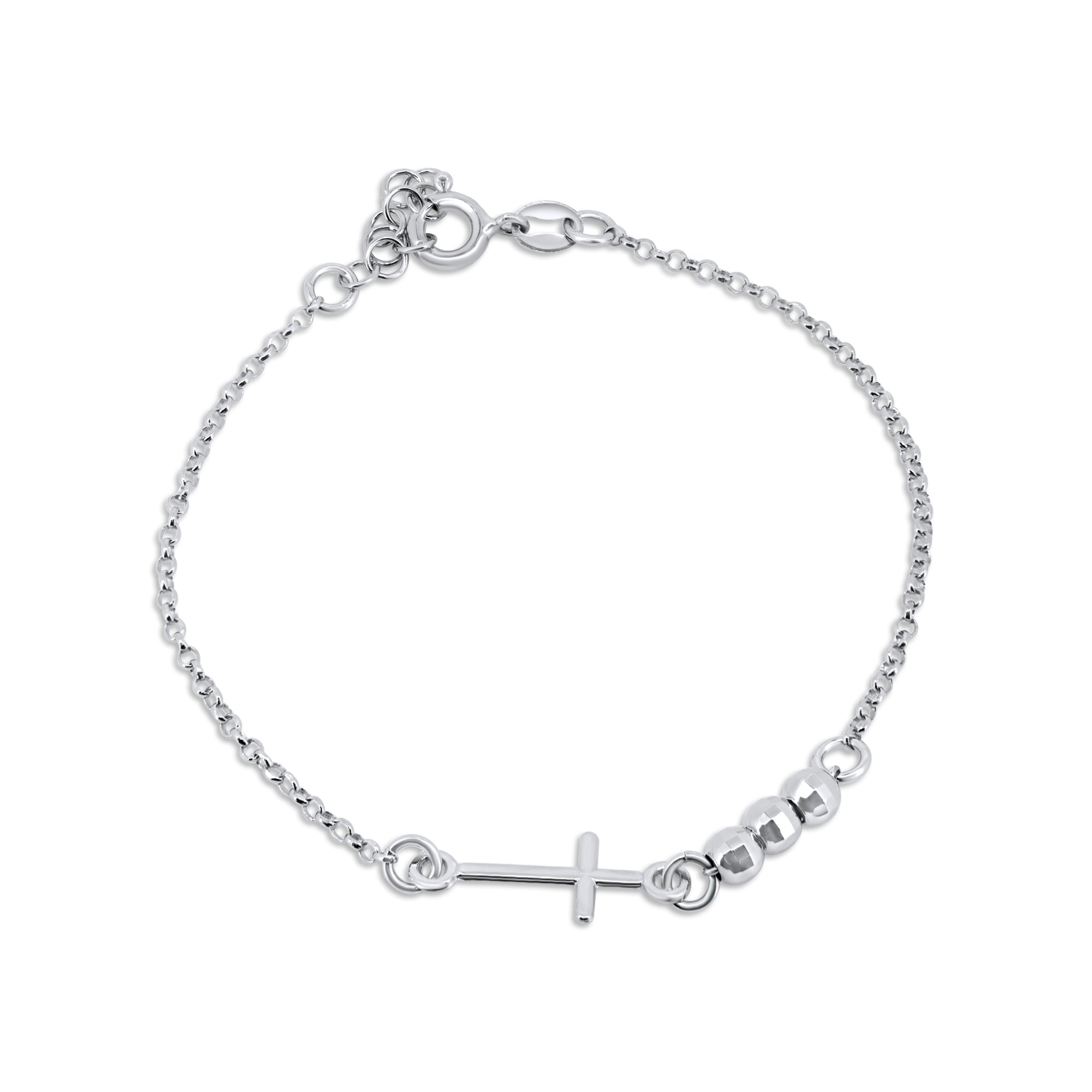 Pulsera de plata de ley 925 rodiada con cruz de 3 cuentas - GCB00003-RH