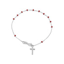 Rhodium Plated 925 Sterling Silver Red Beaded Rosary Bracelet- GCB00006RED