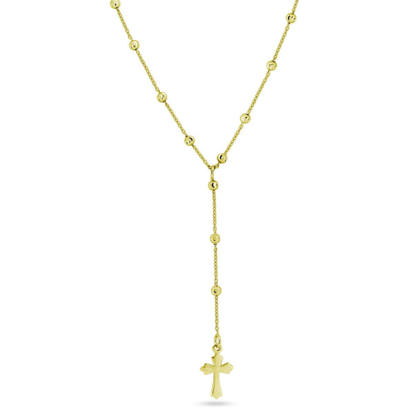 Gold Plated 925 Sterling Silver Beaded Rosary  Necklace - GCP00004-GP