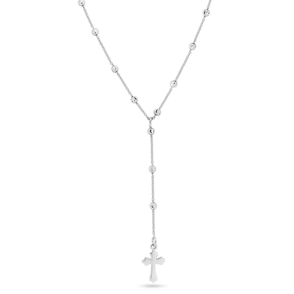 Rhodium Plated 925 Sterling Silver Beaded Rosary  Necklace - GCP00004-RH