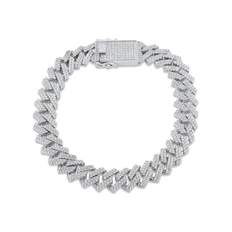 Rhodium Plated 925 Sterling Silver CZ Encrusted Miami Cuban Link 13mm Chain or Bracelet - GMN00210 | GMB00128