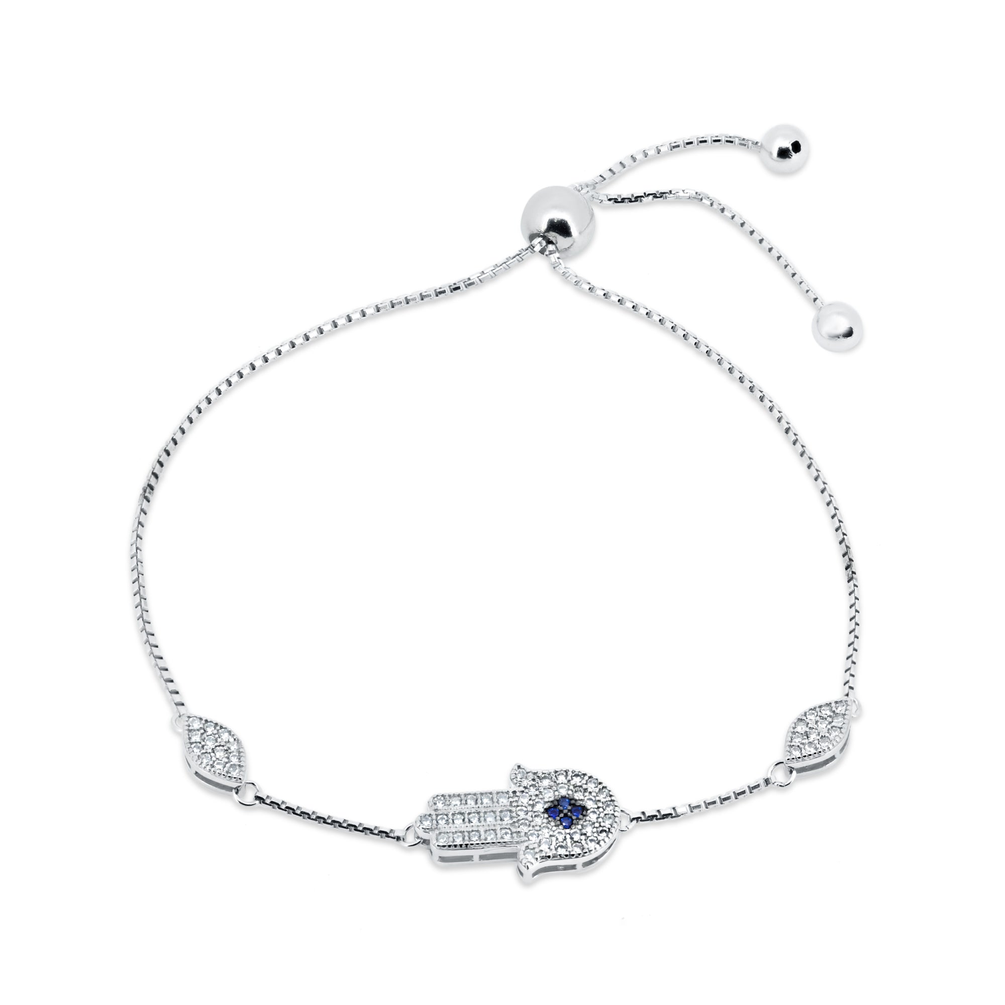 Pulsera de plata 925 chapada en rodio con circonita cúbica y mano de Hamsa - GMB00039B-S