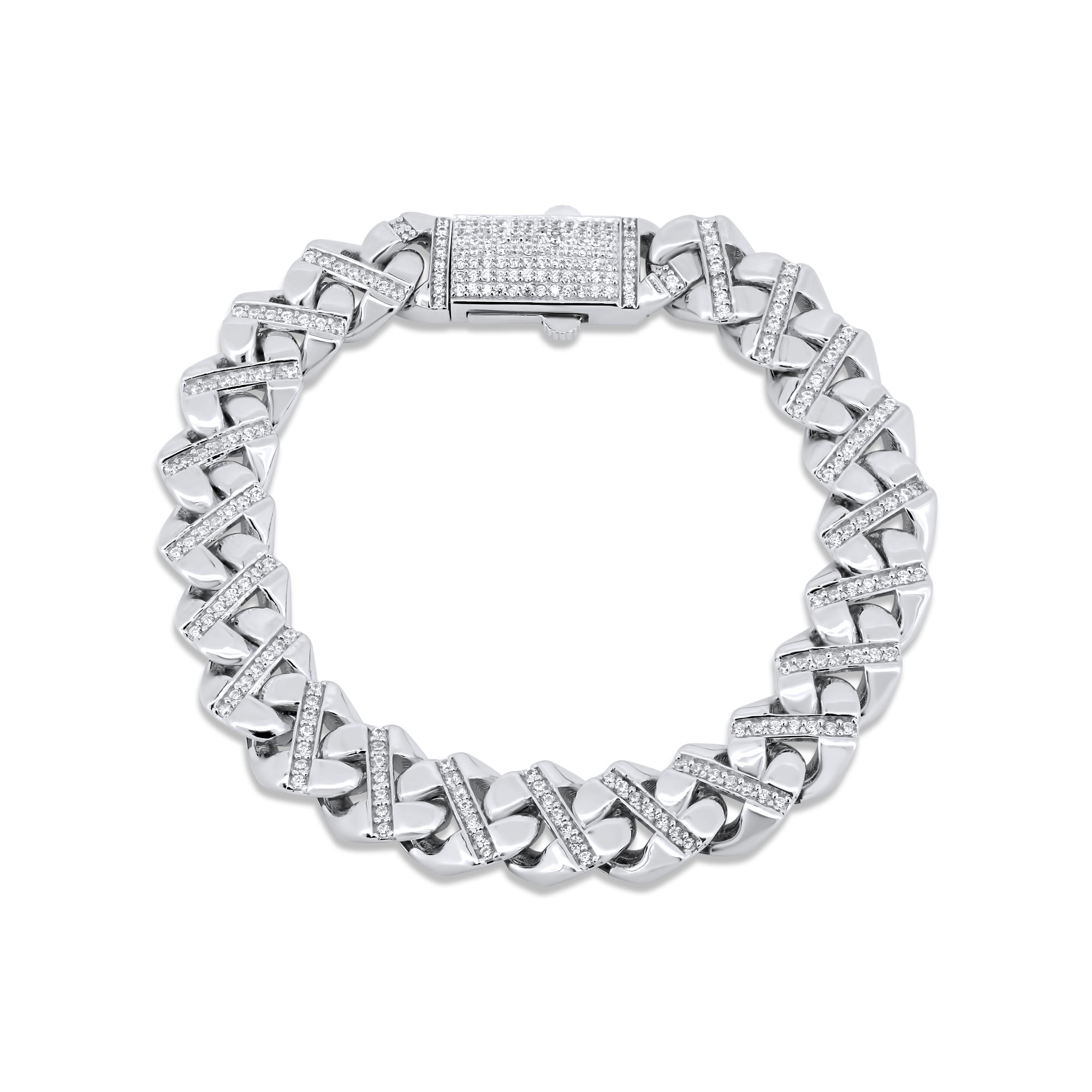 Pulsera de plata de ley 925 rodiada con circonitas cubanas de 12 mm - GMB00105