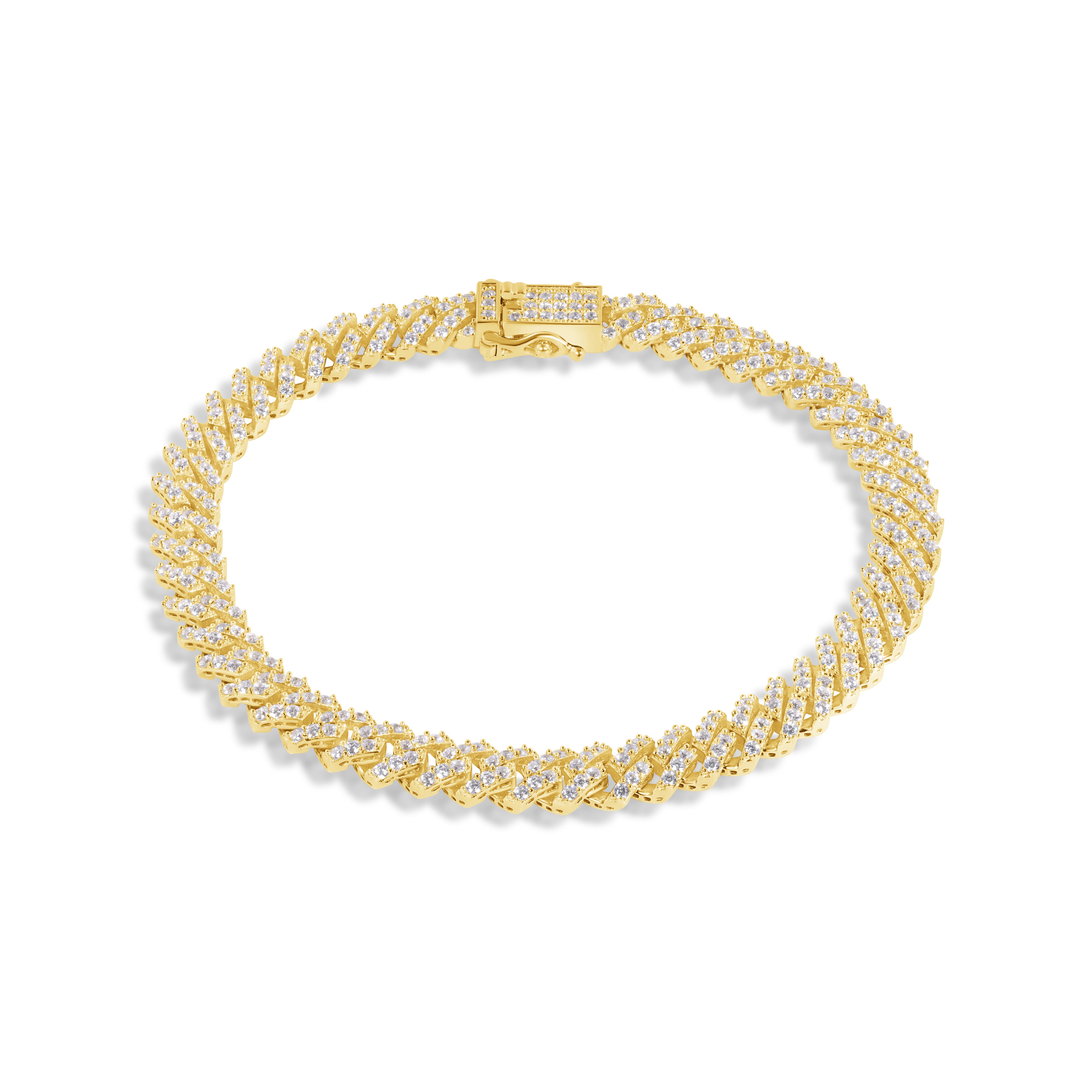 Gold Plated 925 Sterling Silver 6.6mm CZ Encrusted Monaco Chain or Bracelet - GMN00213GP | GMB00130GP