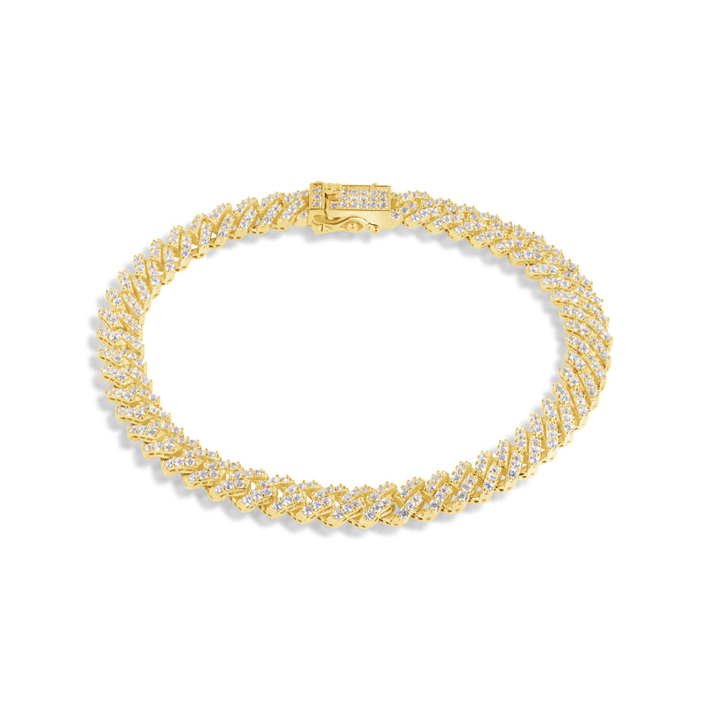 Gold Plated 925 Sterling Silver 6.6mm CZ Encrusted Monaco Chain or Bracelet - GMN00213GP | GMB00130GP
