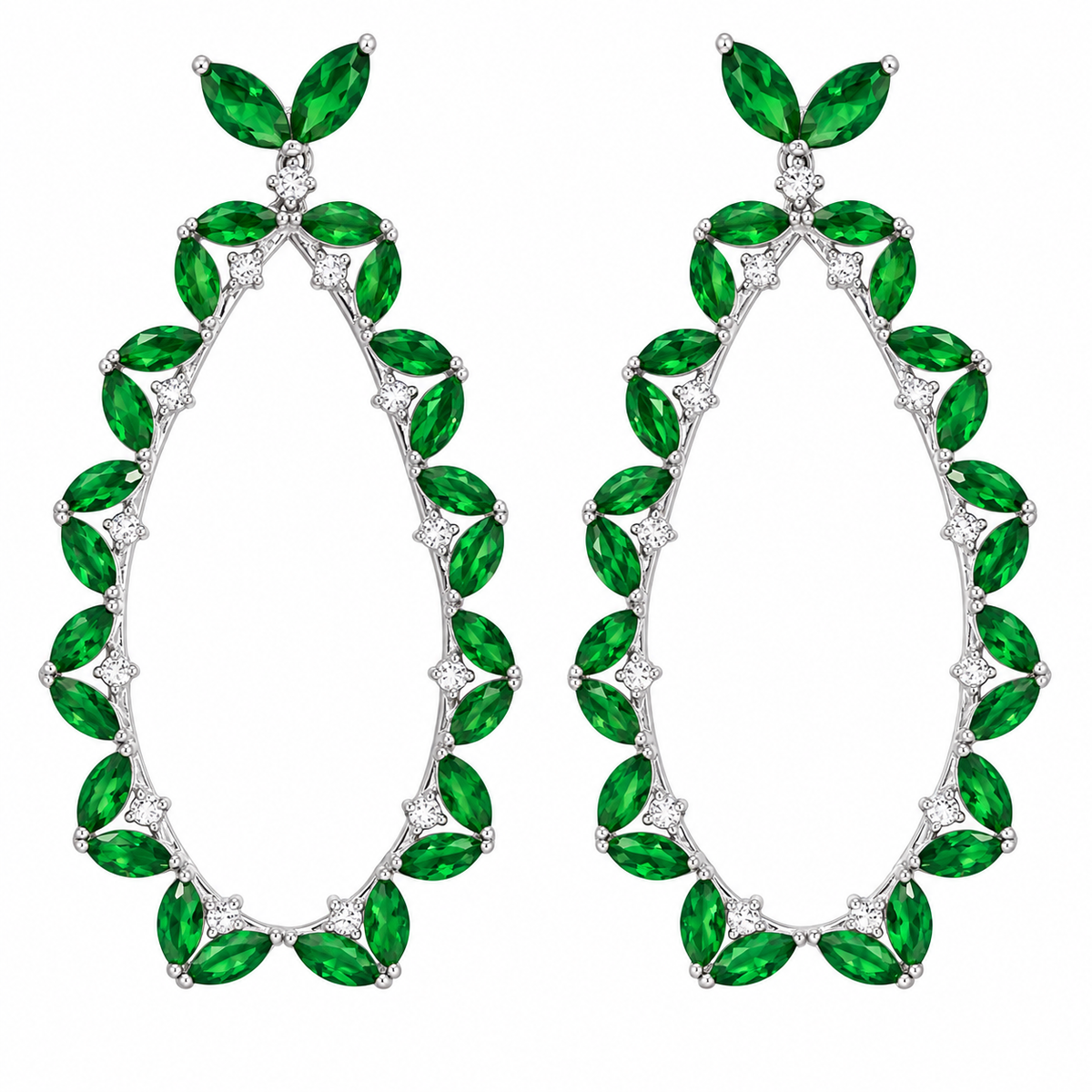 Rhodium Plated 925 Sterling Silver Large Birthstone CZ Dangle Earrings - GME00103