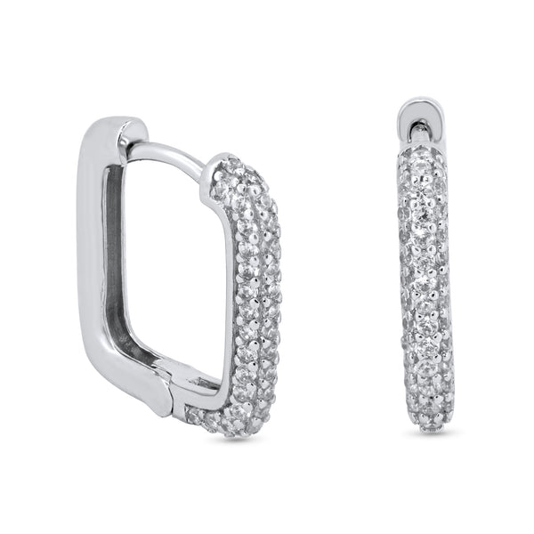 Rhodium Plated 925 Sterling Silver Square CZ Hoop Earrings - GME00123