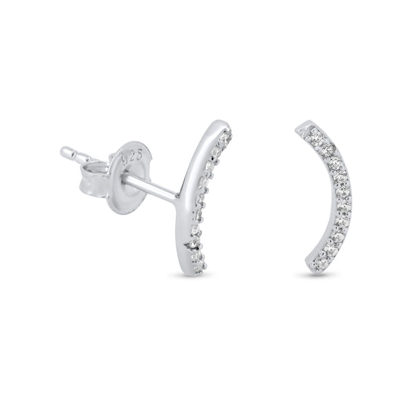 Rhodium Plated 925 Sterling Silver Half Circle CZ 12.3mm Stud Earrings - GME00136