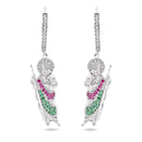 Sterling Silver Rhodium Plated Dangling St Jude Hoop Clear CZ Earrings - GME00153
