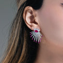 Pendientes colgantes de plata de ley 925 rodiada con circonitas rojas y transparentes - GME00105RH-RED