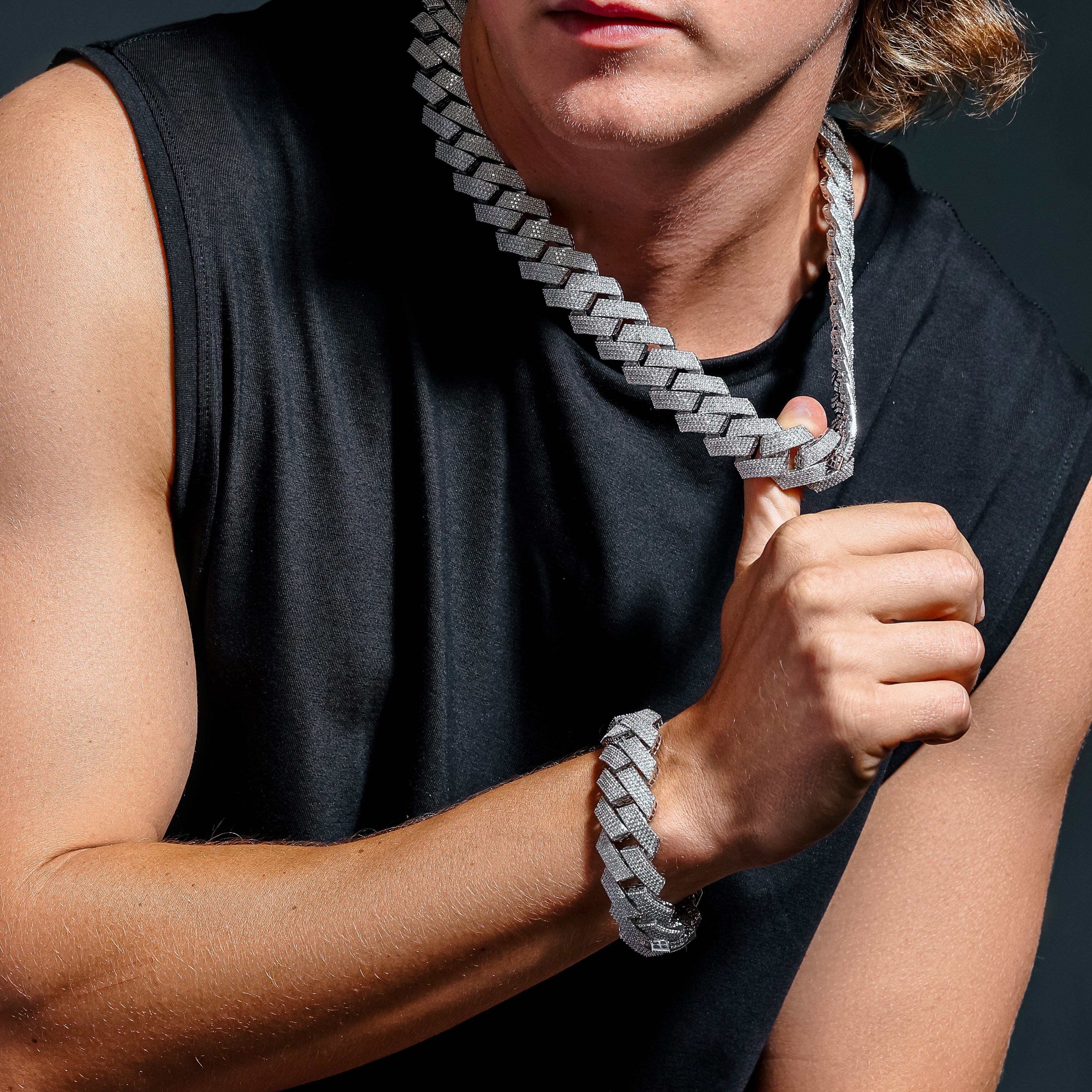 Rhodium Plated 925 Sterling Silver CZ Encrusted Miami Cuban Link 25mm Chain - GMN00245