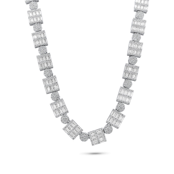 Rhodium Plated 925 Sterling Silver Baguette and CZ Stone Encrusted 9.2mm Necklace - GMN00197