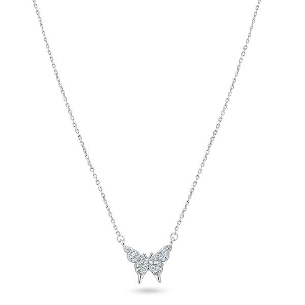 Rhodium Plated 925 Sterling Silver CZ Butterfly Necklace - GMN00199