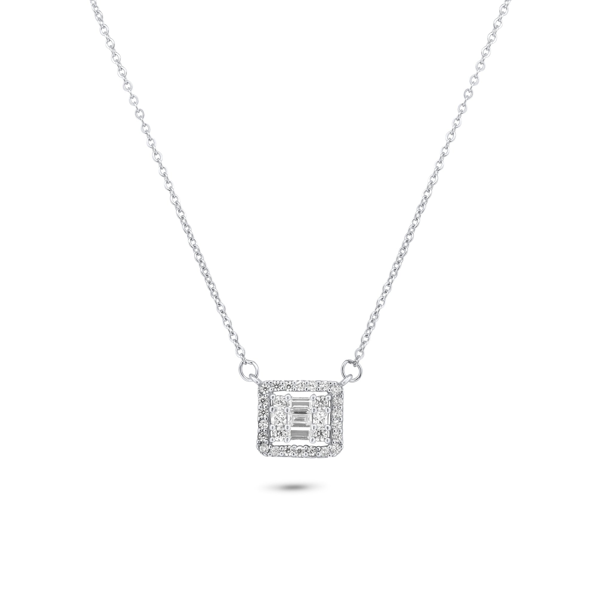 Collar de plata de ley 925 rodiada con circonitas cúbicas redondas baguette - GMN00200