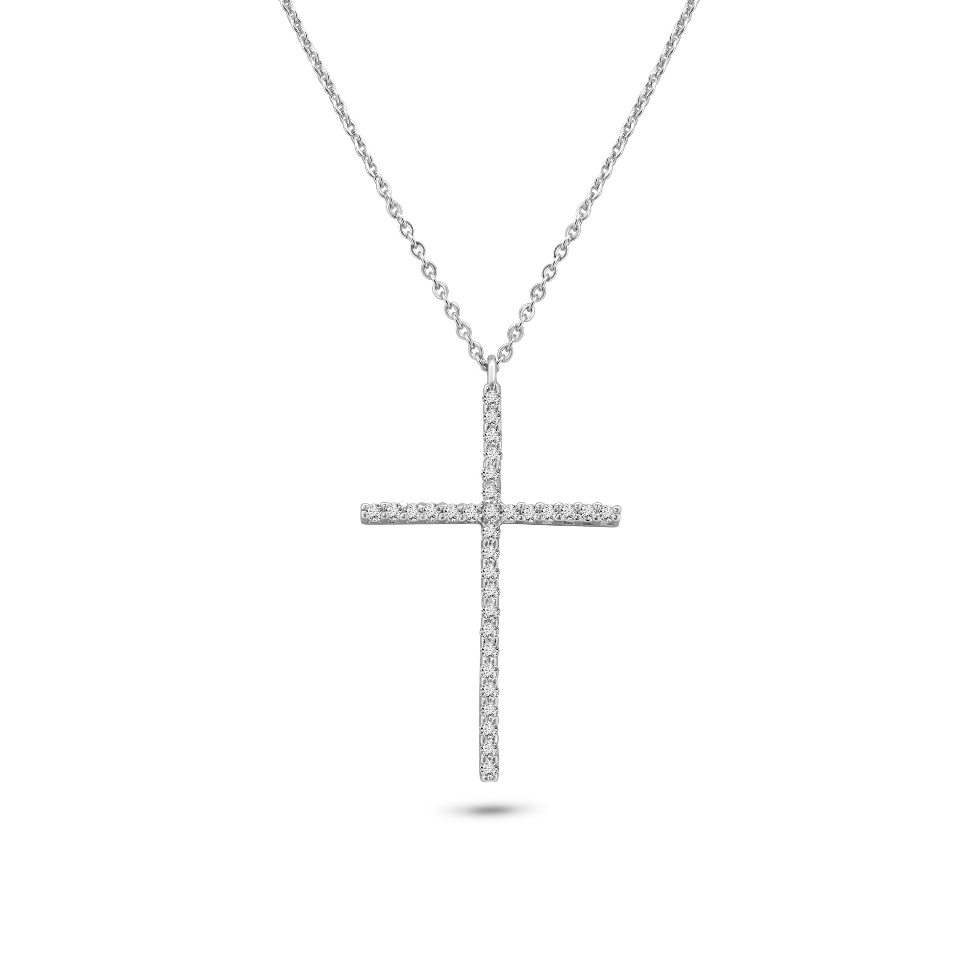 Rhodium Plated 925 Sterling Silver Cross CZ Necklace - GMN00204