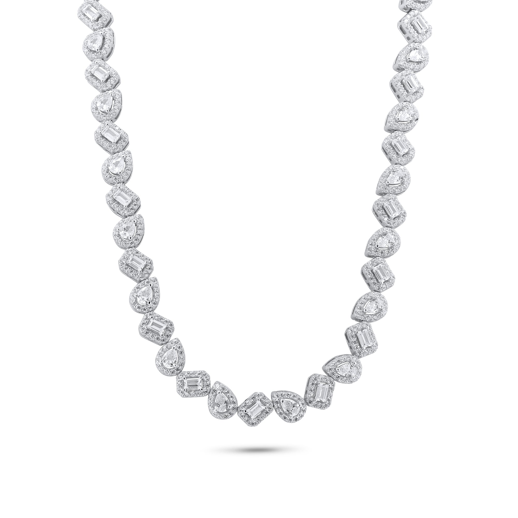 Silver 925 Rhodium Plated Round Multi CZ Tennis Necklace 7.4mm