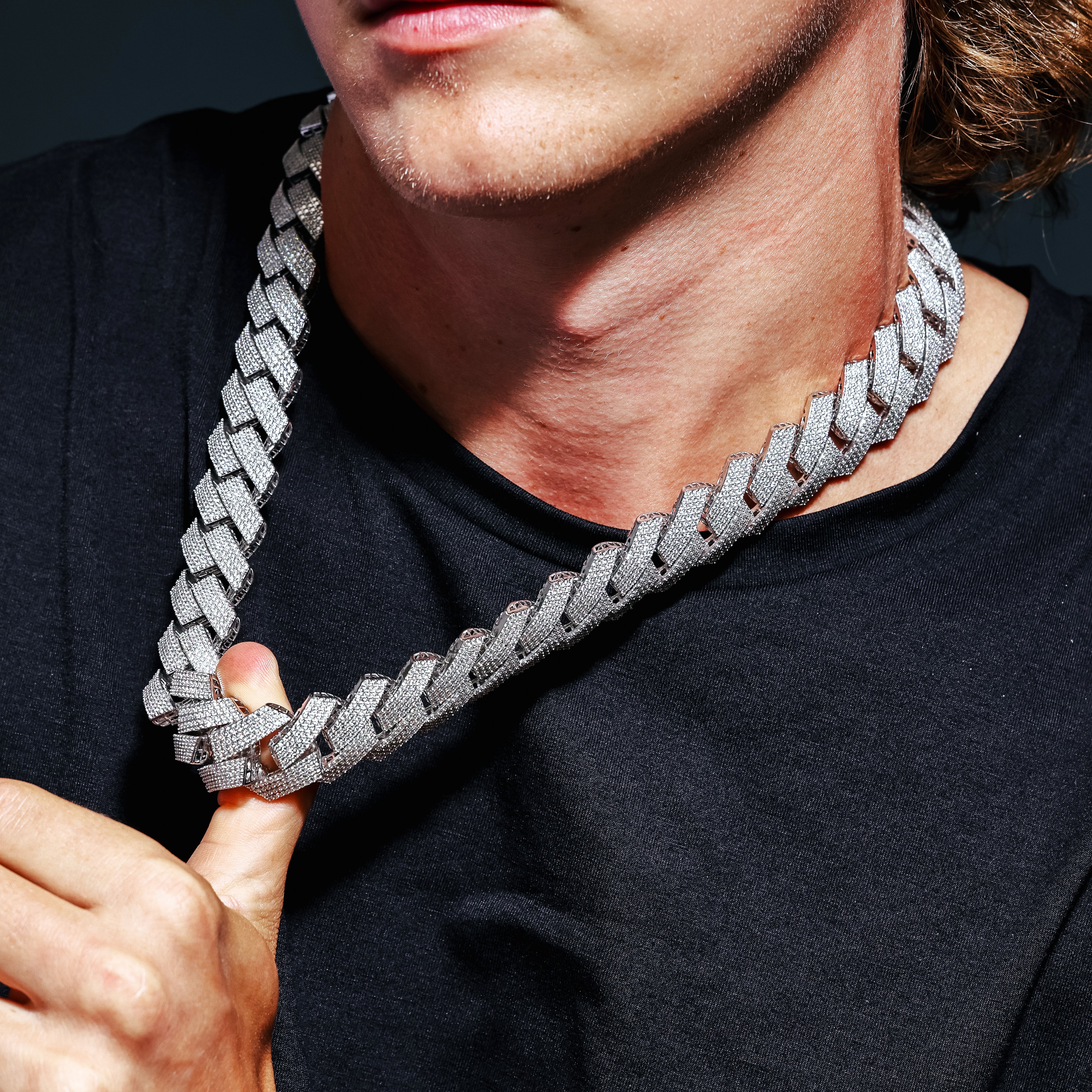 Rhodium Plated 925 Sterling Silver CZ Encrusted Miami Cuban Link 25mm Chain - GMN00245