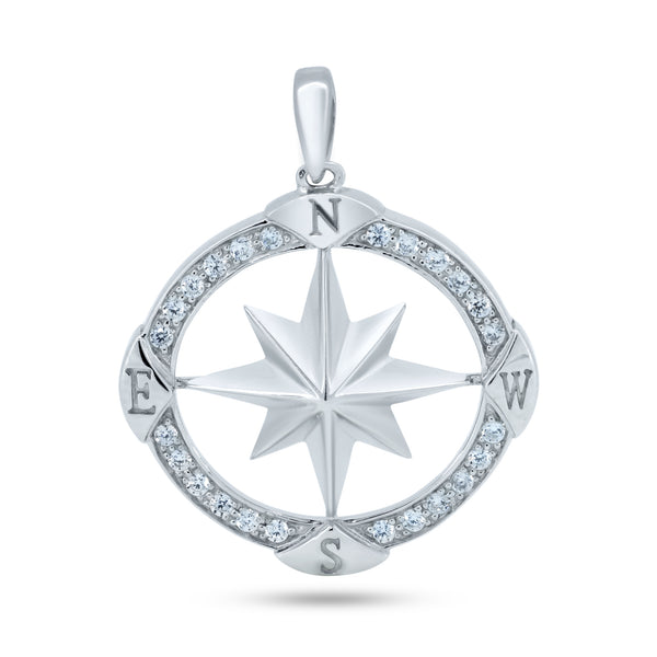 Rhodium Plated 925 Sterling Silver CZ Large Northern Star Pendant - GMP00104