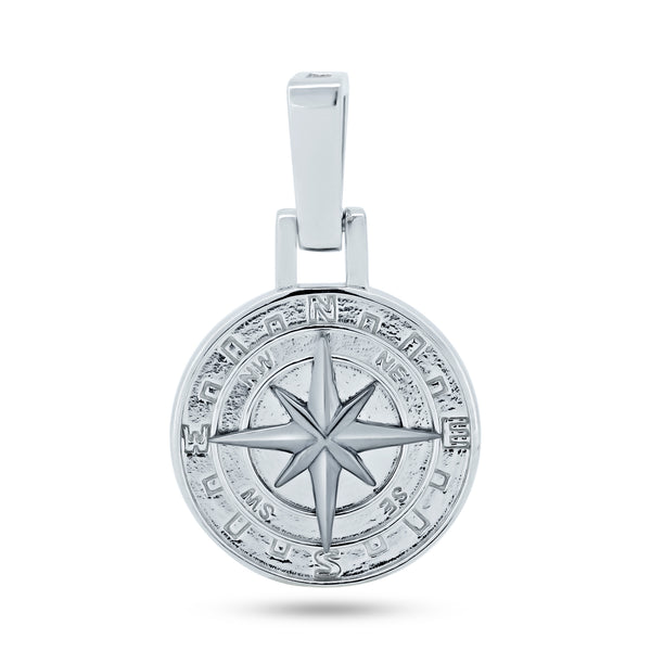 Rhodium Plated 925 Sterling Silver CZ Small Northern Star Medallion Pendant - GMP00105