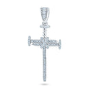Rhodium Plated 925 Sterling Silver CZ Small Nail Cross Pendant - GMP00112